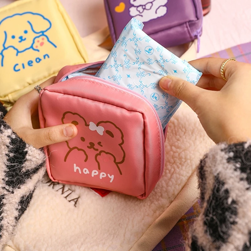 Cute Pattern Sanitary Pad Pouch Lovely Girls Organizer Purse Napkin Towel Storage Bags Women Cosmetic Makeup Small Case Drop