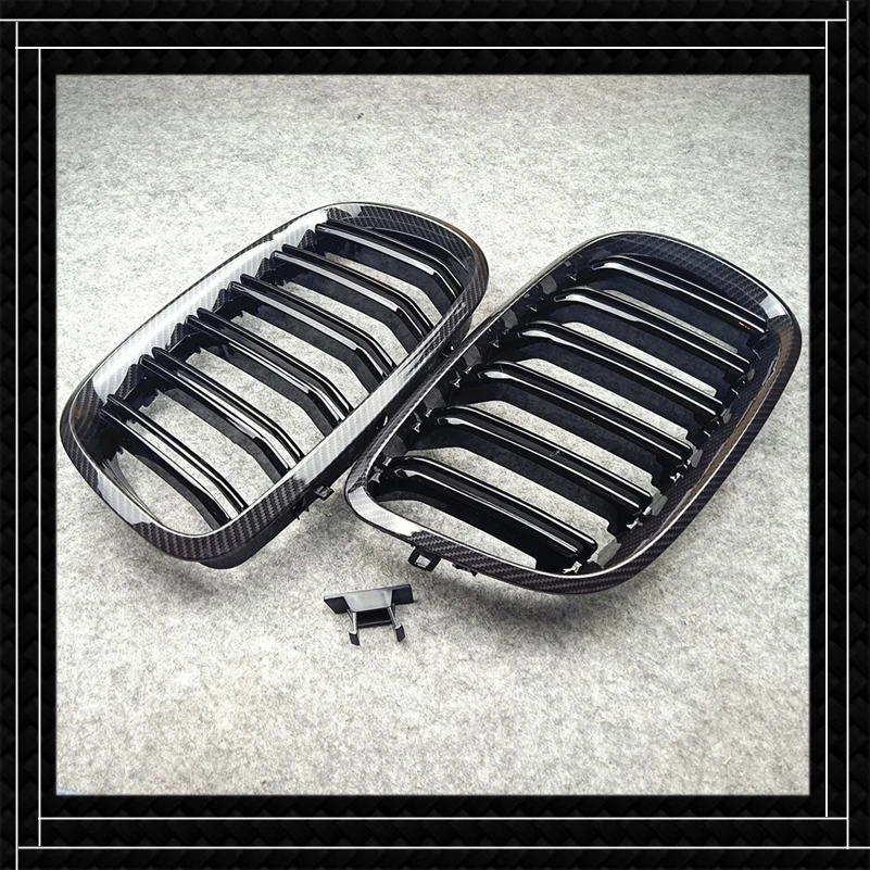 Left & Right Front Mesh Grille For B-MW X5 E70 X6 E71 2007 2008 2009 2010 2011 2012 2013 Carbon Look ABS Car Bumper Grilles