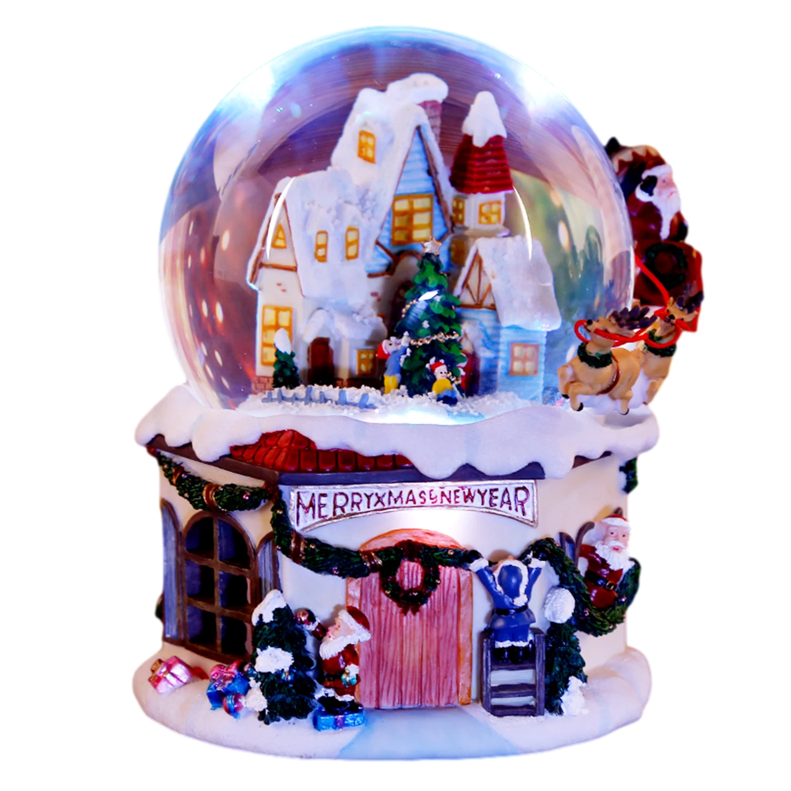 Christmas Snow House Crystal Ball Music Box Resin Luminous Birthday Gifts 4-in-1 Multifunctional Snow Globe