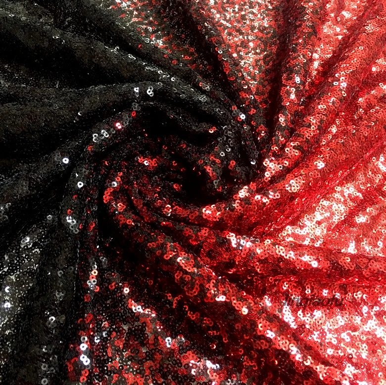 Red and black gradient sequins fabric children\'s wear DIY dress performance clothing sequin fabric  Wedding costumes, fabrics