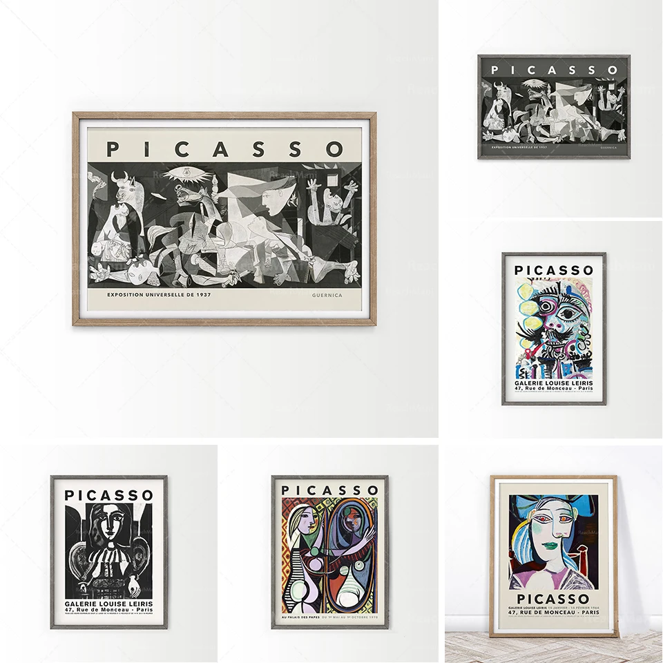 Picasso väggmlningar, svartvitt tryck, Pablo Picasso tryck, modern affischer, presentidéer, decoración phemmakontoret,