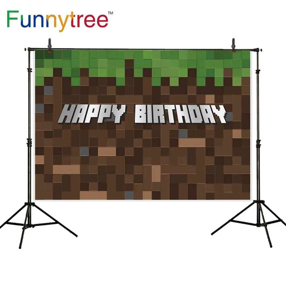 Funnytree my world Happy birthday backdrop game Pixel party monster Cartoon Background photography Studio Photocall Decor Banner