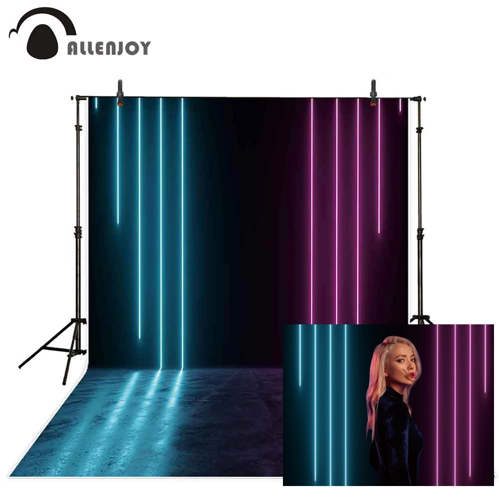 Allenjoy Background For Photography 3D Electronic Beam Laser Light Style Neon Glow Party Studio Backdrop Brick Wood Photophone