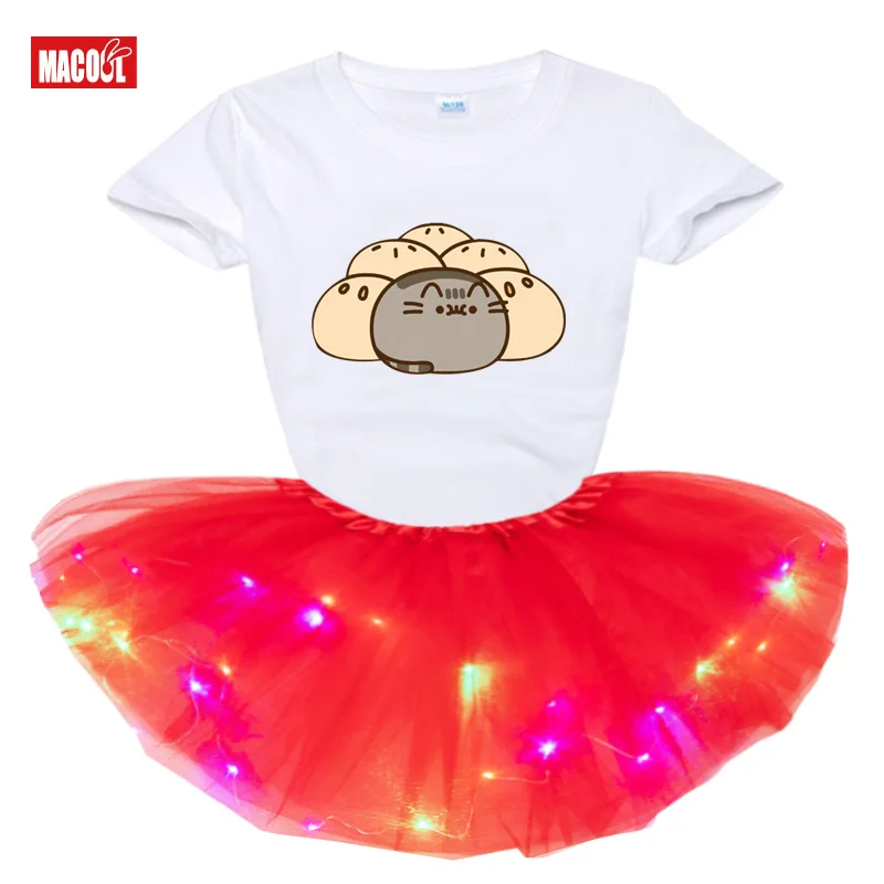 Ensemble de vêtements pour filles, 2 pièces, jupe lumineuse LED + t-shirt, tenue pour enfants