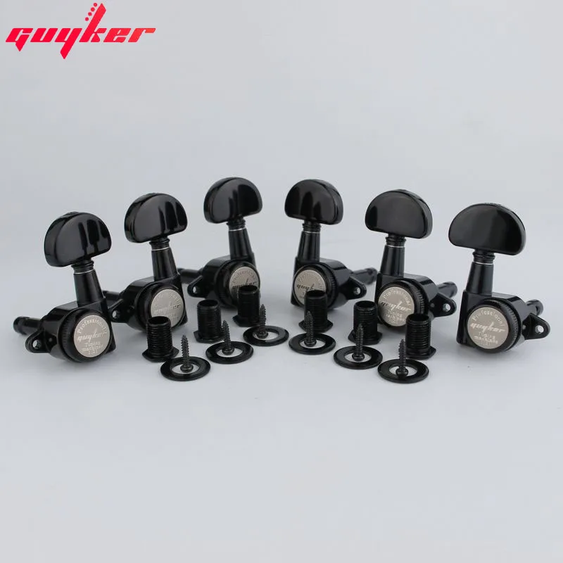 1 Set GUYKER 3R3L Upgraded Version Black Rear Locking Tuners Guitar Tuning Pegs Machine Head 1:21 For LP SG Guitar