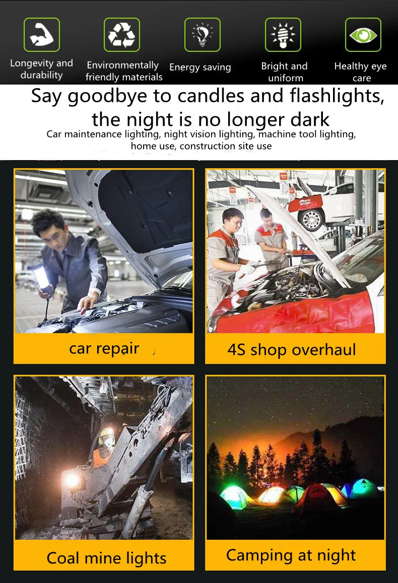 Portable LED Emergency Safety Work Light 12W 88leds Magnetic Flashlight With Hook Car Inspection Repair Handheld Work Lamp