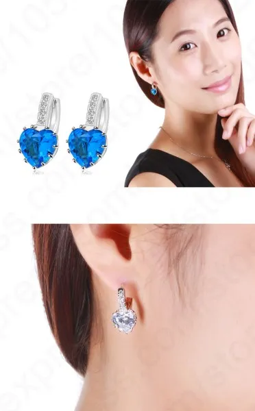 Blue Purple White Heart Band Cubic Zirconia Stone Earrings Real Pure 925 Sterling Silver Jewelry Fashion Women Favourites image 6