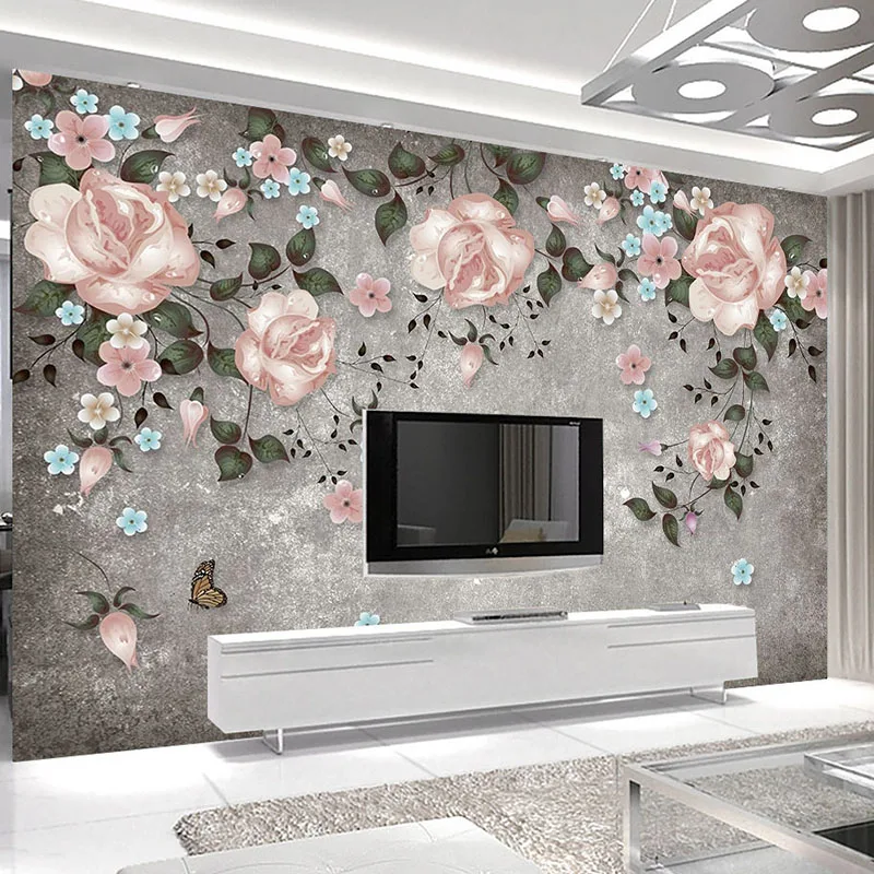 Custom Mural Retro Rose Flower Vine Hand Painted Wall Painting 3D Embossed Living Room TV Background Home Decor Wallpaper Floral