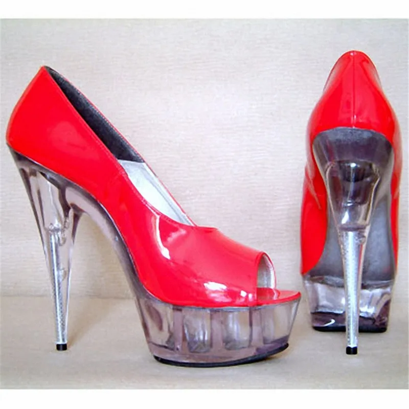 Stylish Open Toe Leather / Patent Platforms / Waterproof Sets In Women 15cm Super High Heel Shoes, Stiletto, Red Wedding Shoes