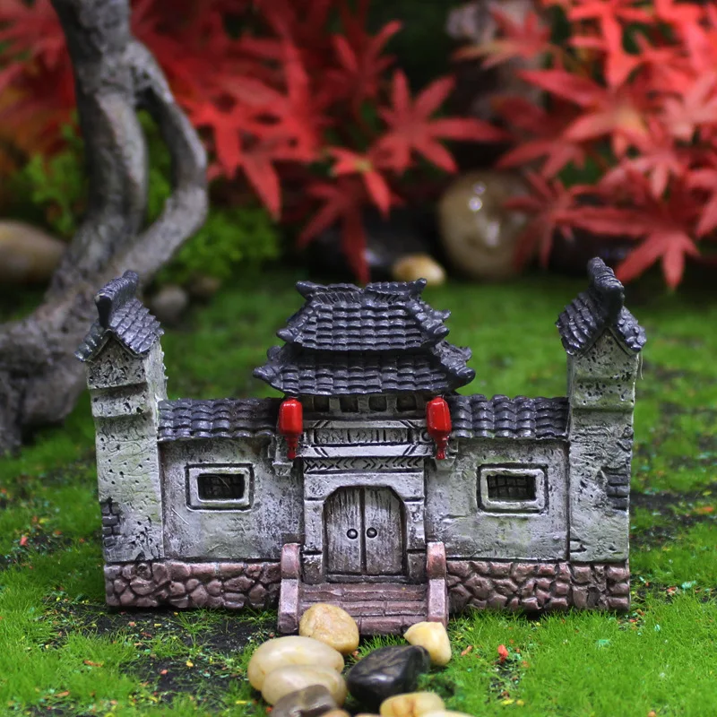 Resin Mini House Ornaments Outdoor Fairy Miniature Garden Micro Landscape Statue Handicraft Flower Pot Decoration Accessories