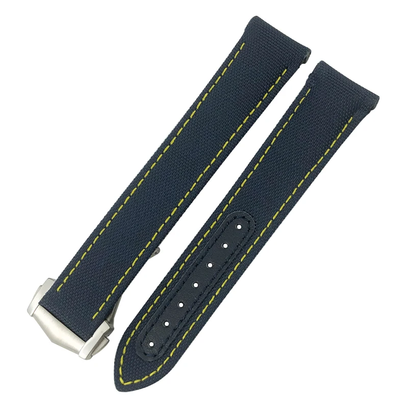 20mm 21mm 19mm Curved End Coated Nylon Fabric Watchband Fit for Omega AT150 GMT GoodPlanet Seamaster Blue Belt Sport Watch Strap