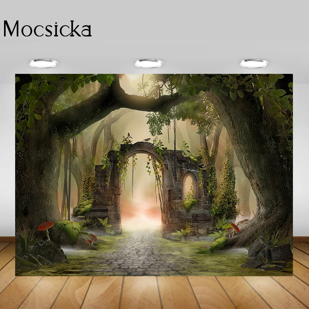 غامض خرافة الغابات خلفية ديكور الكرتون الغابة الغابات الأطفال كعكة عيد ميلاد سحق خلفية الطفل صورة الدعائم