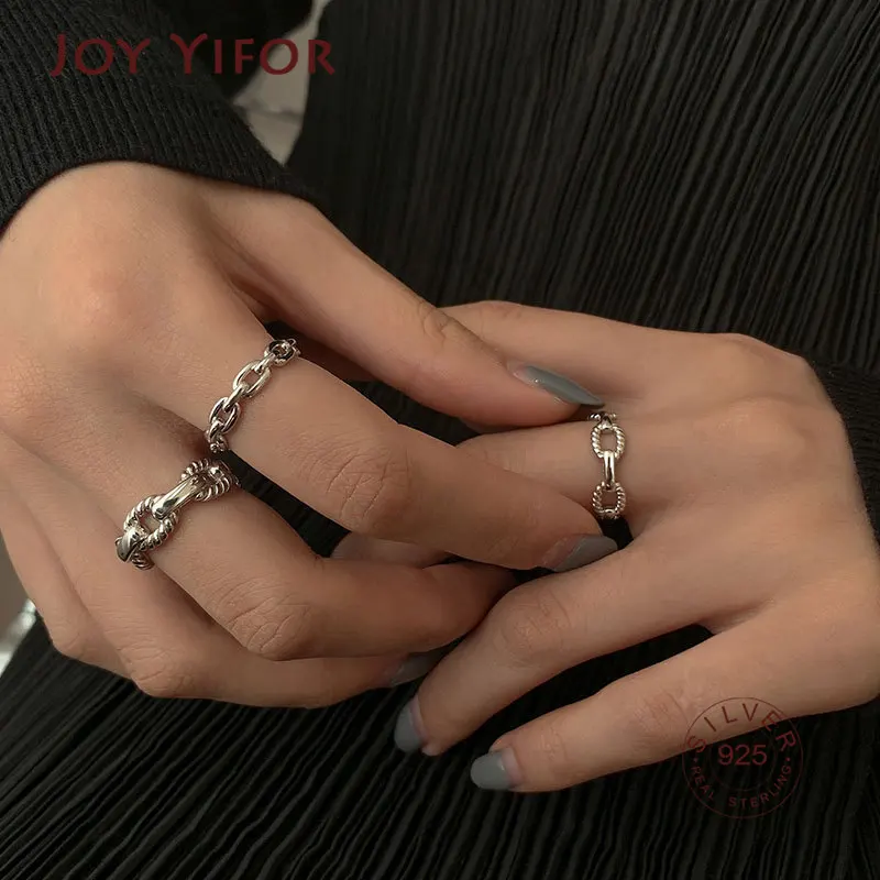 Women's 925 Sterling Silver Simple Link Chain Adjustable Ring