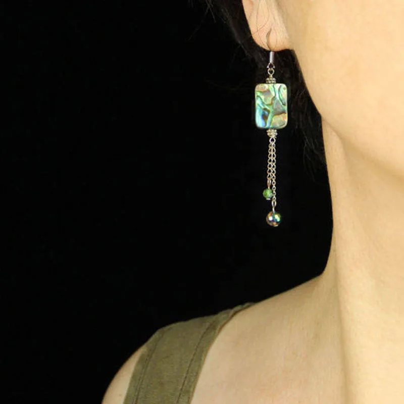 Abalone shell linear long Dangling Earrings