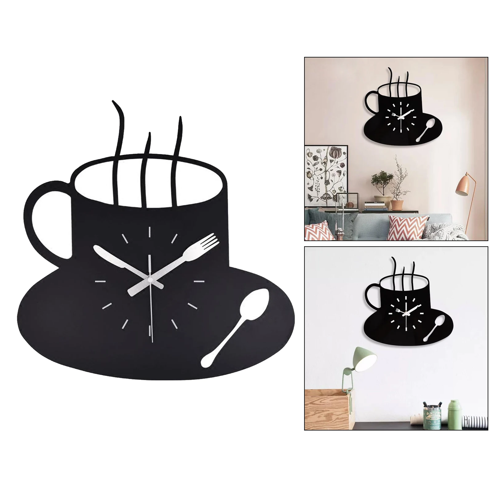 Creative Wall Clock, Coffee Cup Wooden Wall Clock Decorative, Entirely Silent Kitchen Living Room Bedroom Dining Room Clocks