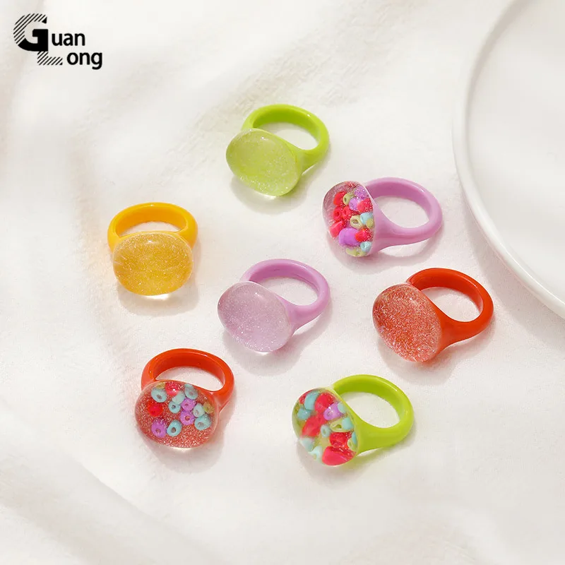 GuanLong-Anillo de resina transparente para chica adolescente, sortija Multicolor de moda, anillos acrílicos coreanos para mujer, minimalista