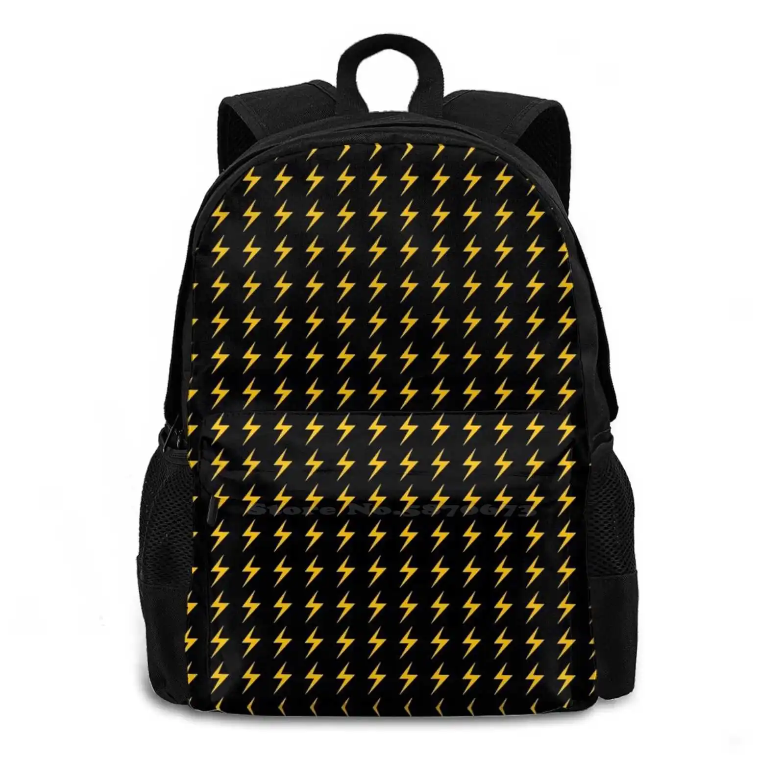 Lightning Teen College Student Backpack Laptop Travel Bags Kamala Khan Black Gold Lightning Bolts Lightning Pattern