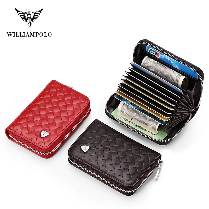 Anti-theft brush anti-degaussing wallet Ladies high-end leather zipper multi-digit credit card holder layer cowhide mini wallet