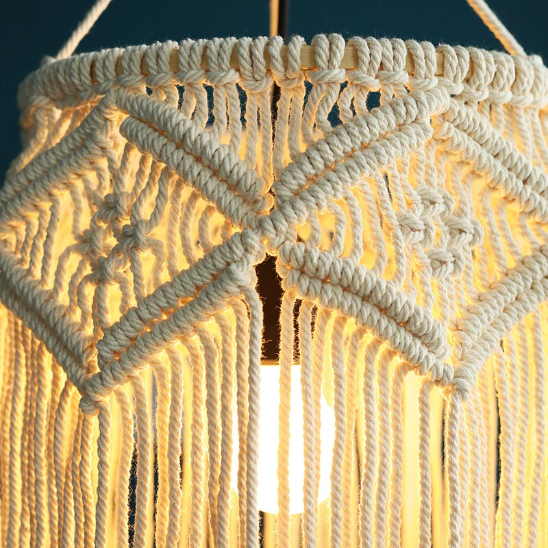 Lampadario nordico bohemien semplice e moderno in corda di cotone intrecciata a mano a sospensione ristorante illuminazione camera da letto lampada