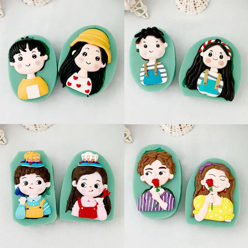 Cartoon Lovers Silicone Mold Boy Girl Baking Chocolate Mousse Dessert Fondant Cake Decorating Tools DIY Clay Crafts Mould