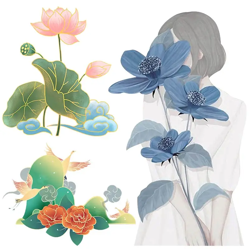 Beautiful Lotus Thermo-stickers On Clothes Thermoadhesive Patches On Clothes Flowers Sticker Iron On Tranfers For Clothing Dress