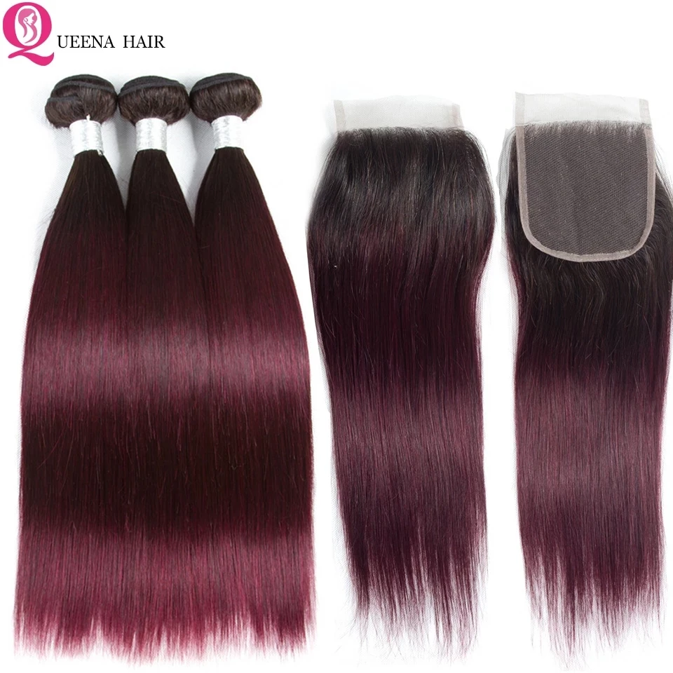 Straight Human Hair Bundles With Closure 1B/27 Honey Blonde Ombre Bundles With Closure Remy Straight Bundles With Closure 10A