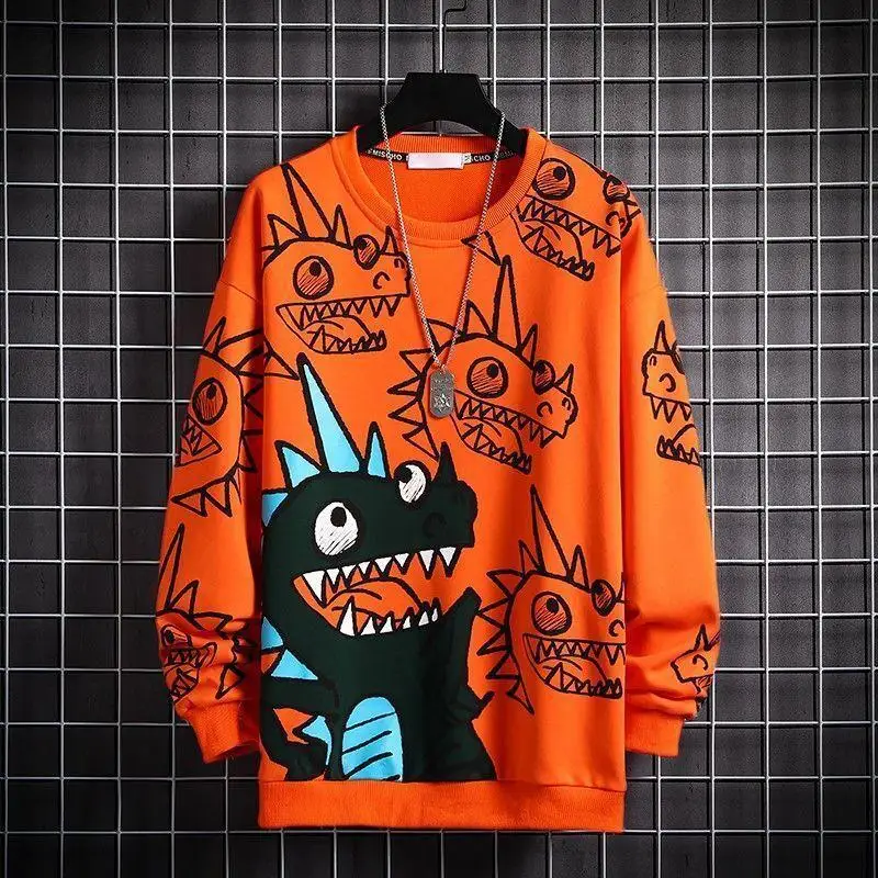 

Dinosaur Hoodie Casual Cartoon Sweatshirt Streetwear Autumn Loose Hoody High Street Japan Harajuku Amine Hoodie Male Cool Tops