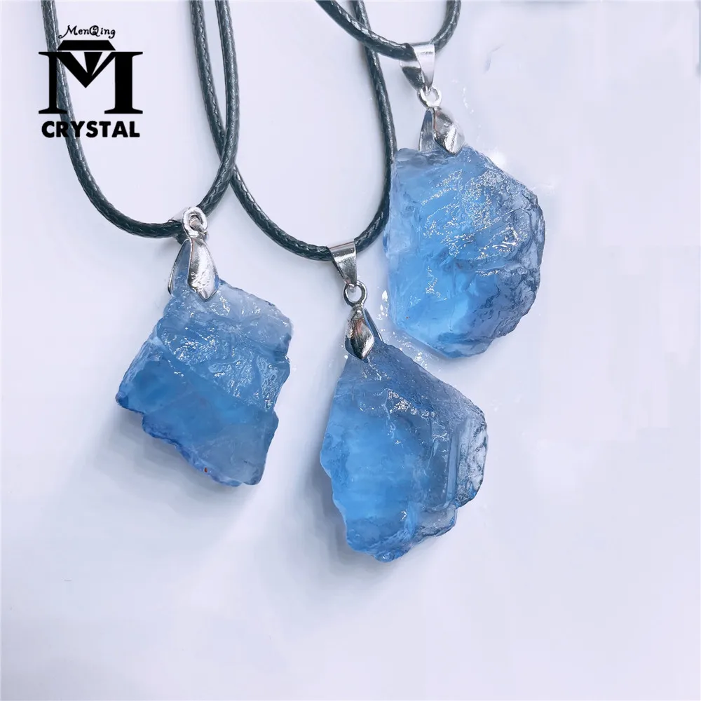 Rare Natural Sky Blue Fluorite Crystal Pendant Rough Raw Gemstone Healing Reiki Natural Quartz Stones Necklace