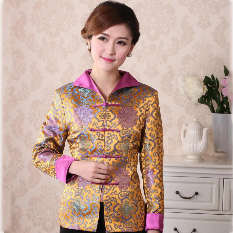 Tang suit top Women Cheongsam style Jacket asia New Year Celebration Party apparel Flower Embroidery silk blend Classic Cloth