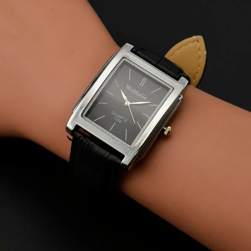 Womage Mode Uhr Damen Uhr Top Marke Luxus Mode Rechteck Frauen Uhren Leder Band Quarz Armbanduhr montre femme