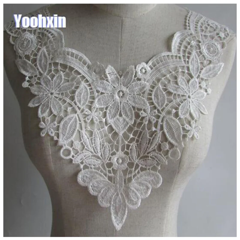 HOT White Cotton 3D Flower Embroidery Lace Collar Fabric Sewing Applique DIY Bridal Neckline Ribbon Trim Guipure Wedding Decor