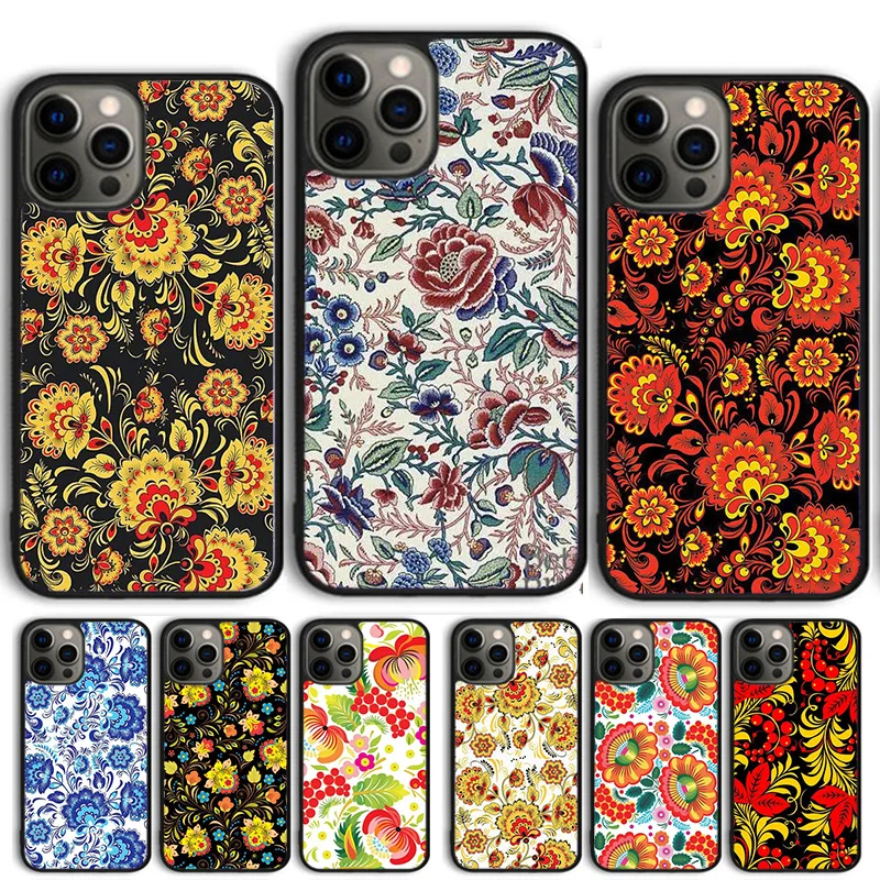 Чехол для телефона с русским цветочным узором для iPhone 15 14 13 12 Pro Max mini 11 Pro Max XS XR 6 7 8 Plus SE 2020