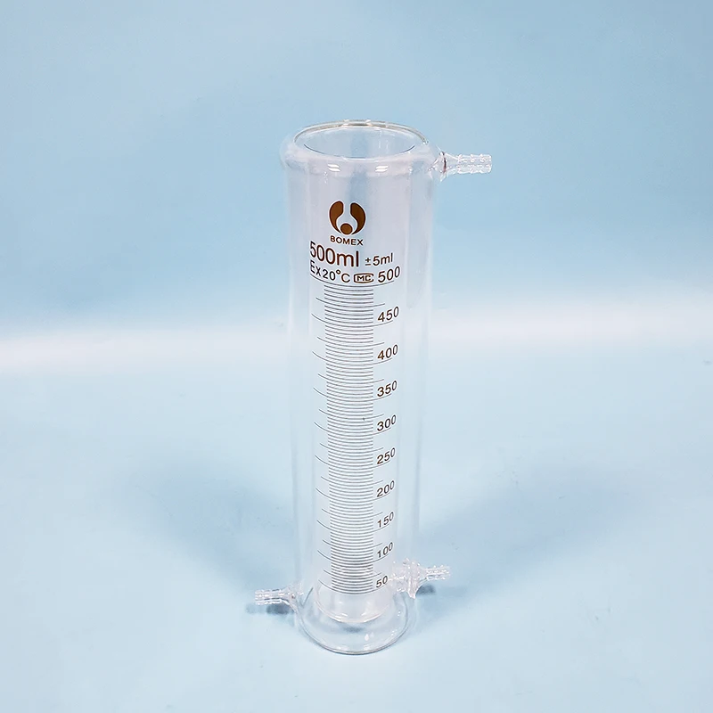 High borosilicate glass double-deck measuring cylinder 500ml,Laboratory Glass Jacket-layer cylinder,Mezzanine cylinder