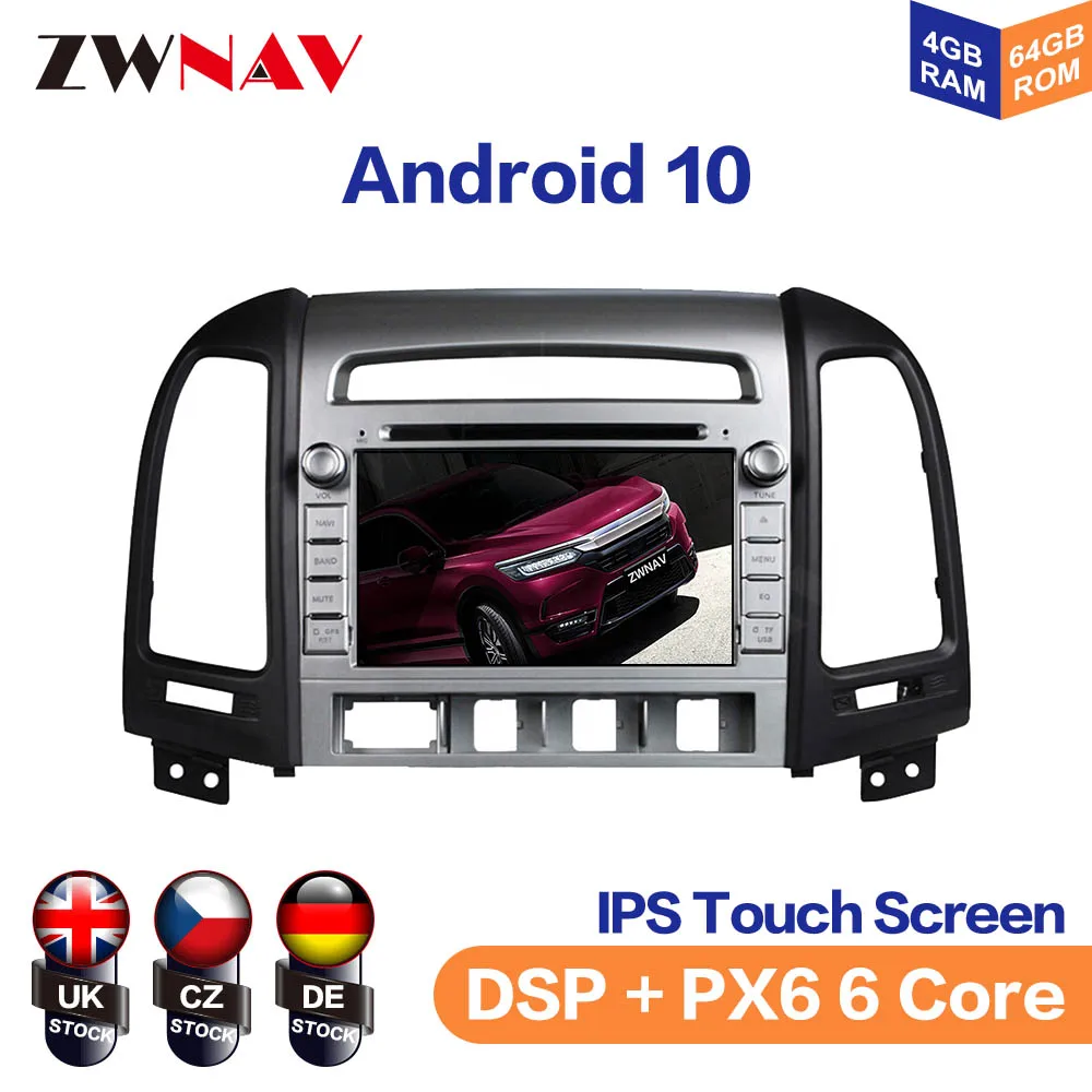 Car DVD  DSP Android 10 PX5/PX6 GPS Navigation For Hyundai Santa Fe 2006-2011 Auto Radio Stereo Head Unit Multimedia Player