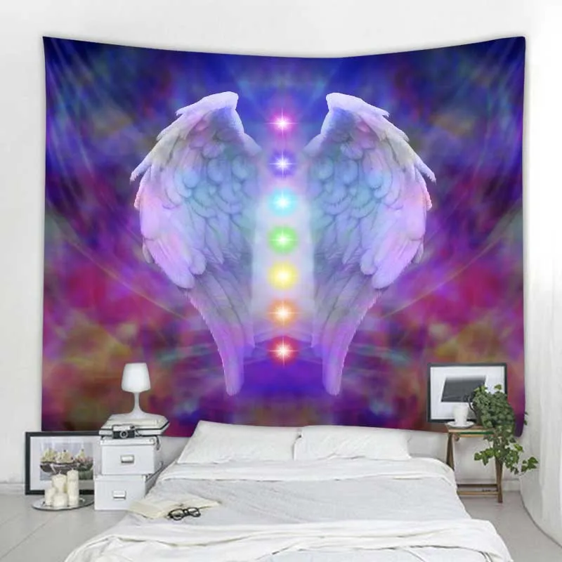 Meditation Seven Chakra Tapestry Indian Mandala Wall Hanging Fantasy Wings Starry Sky Bohemian Aesthetics Home Wall Decoration