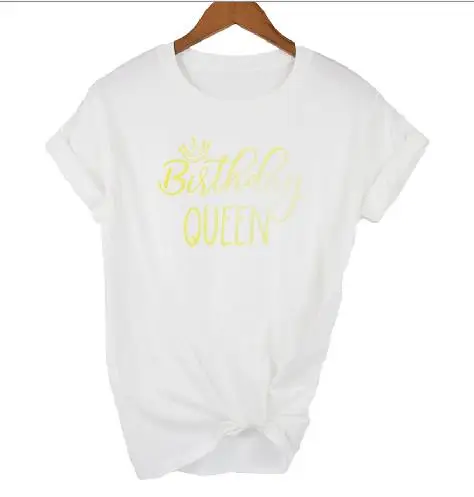 Birthday Squad Gold printed tshirts Women's Short sleeve harajuku Funny Letter print Graphic O neck T-shirt top Tees