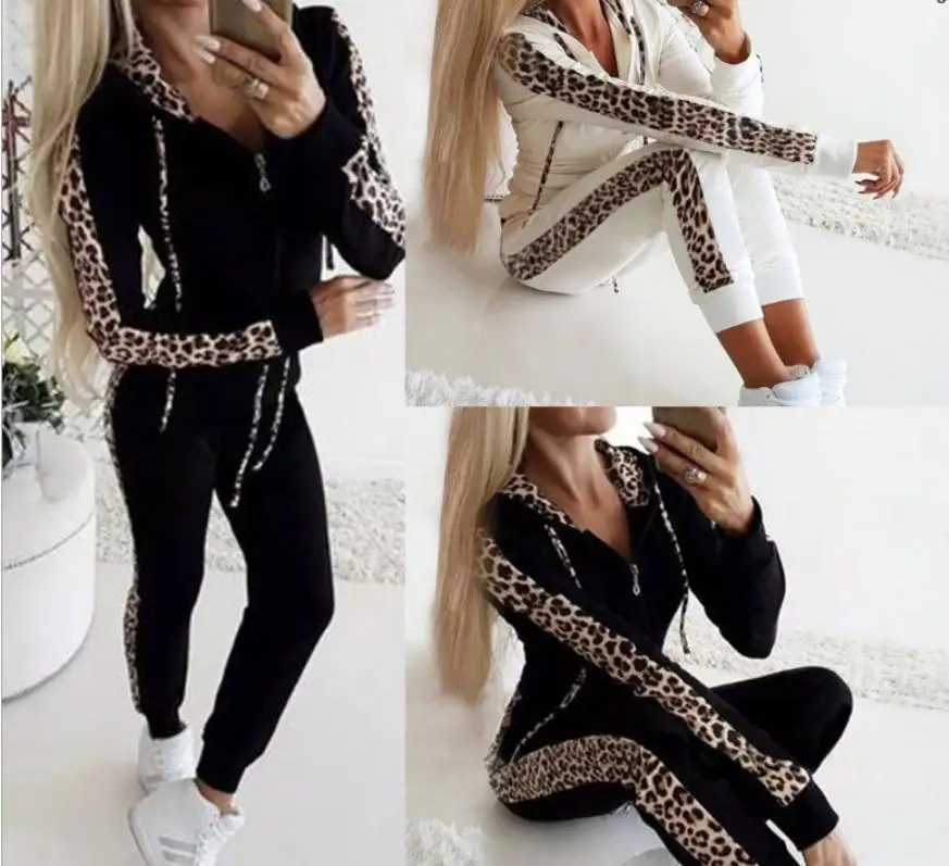 

Women Leopard Outfits Long Sleeve Hoodies Sweatshirt Tops Long Pants Tracksuits for Women Sweatshirt Sweat Suit Lady Jogging Set