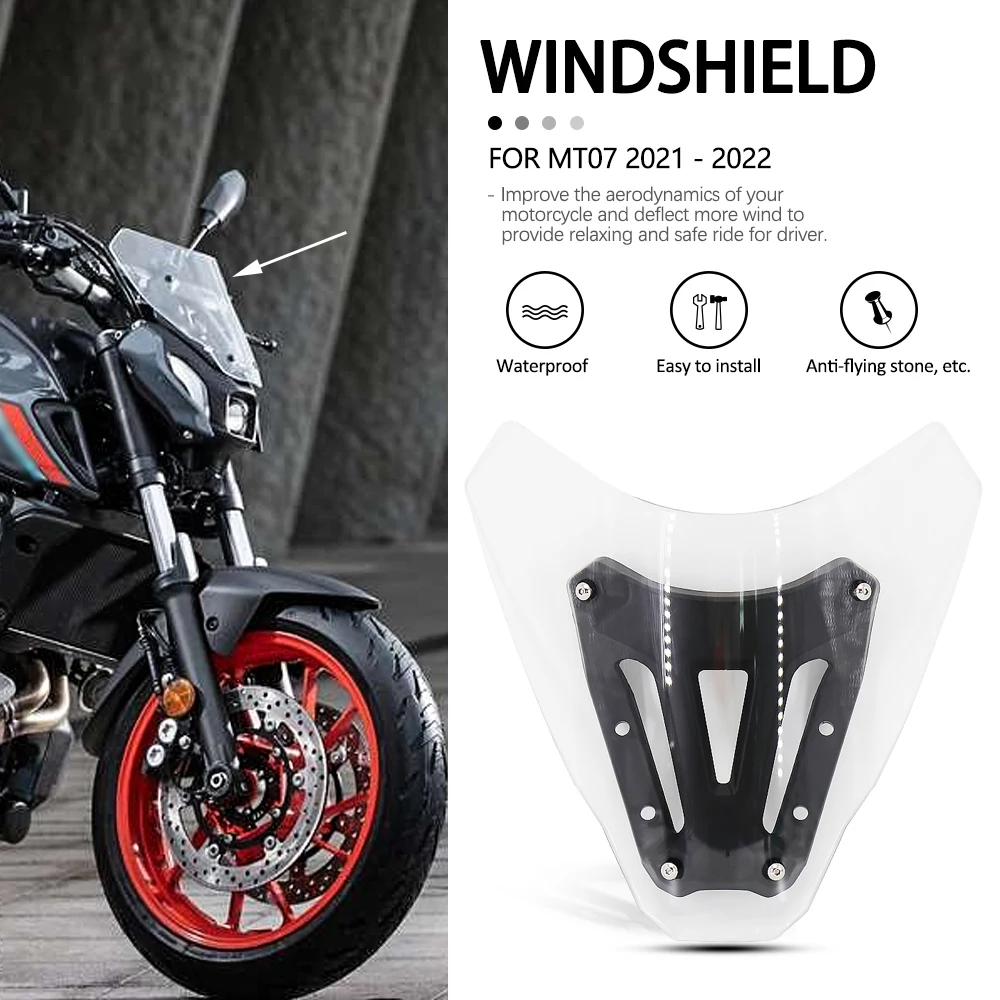 

New For Yamaha MT-07 2021 2022 Motorcycles Accessories Windshield Windscreen Air Wind Deflector + bracket MT07 MT 07 mt07