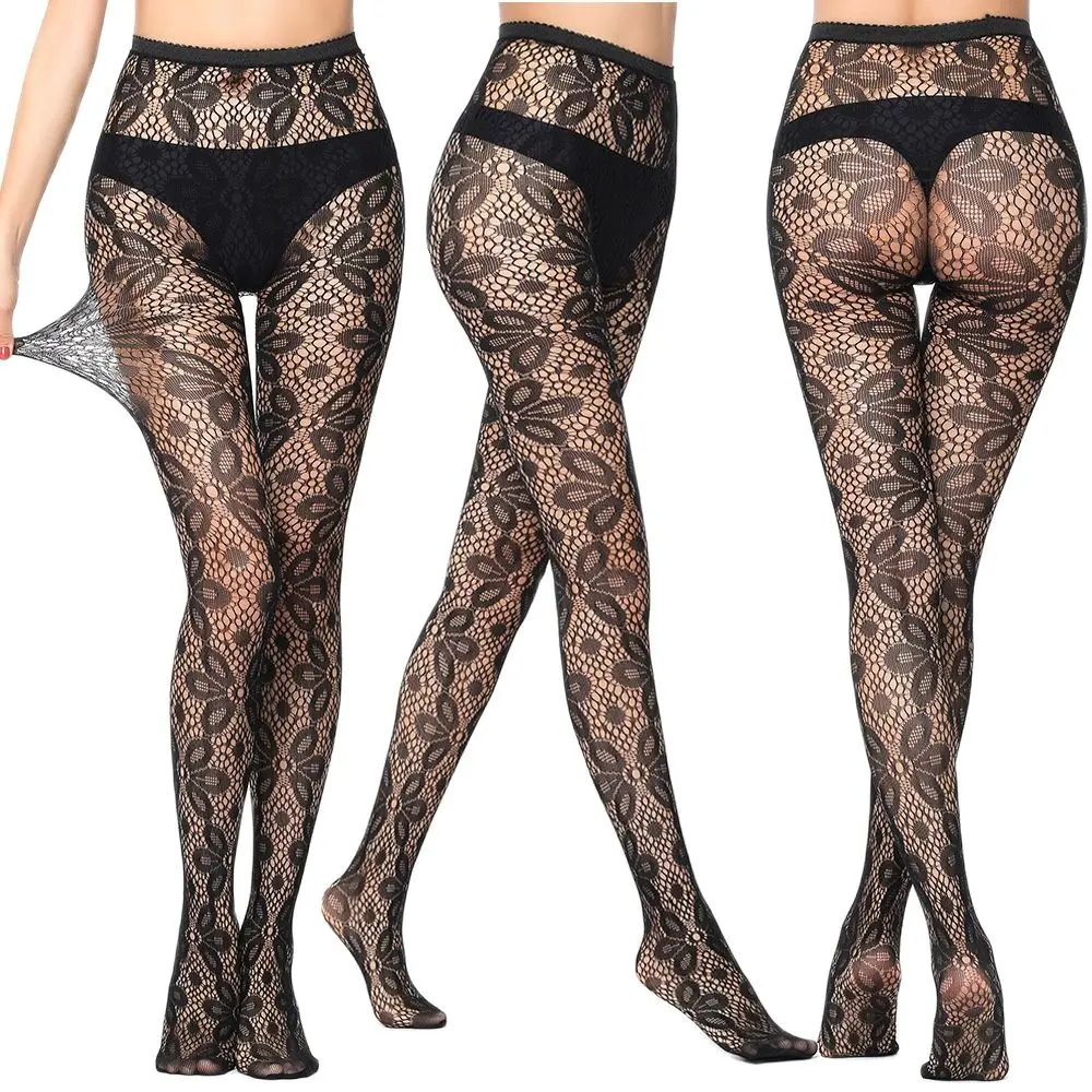 Summer Women Mesh Pantyhose Sexy Hollow Sheer Tights Gothic Lace Sexy Lingerie Girls Black Fishnet Stockings Over Knee Stocking