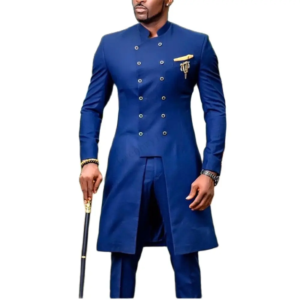 

JELTONEWIN African Design Slim Fit Men Suits For Wedding Groom Tuxedos Royal Blue Bridegroom Suits Best Man Prom Party Blazer