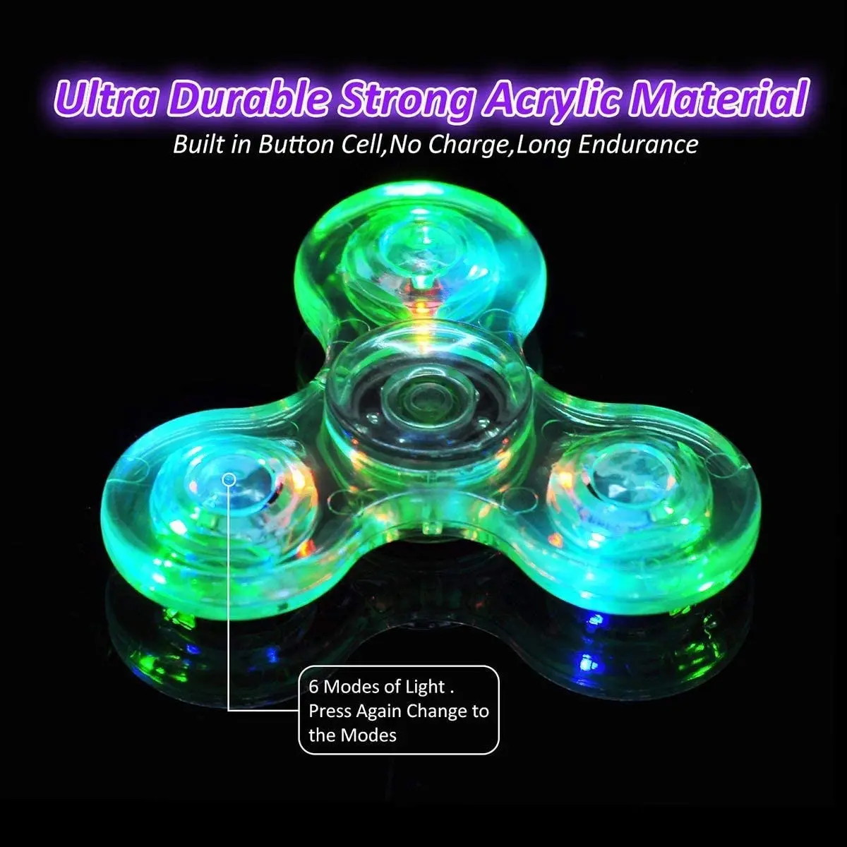 Kristall leuchtendes LED-Licht Fidget Spinner Hand Top Spinner Glow in Dark EDC Stress Relief Toys Kinetisches Gyroskop für Kinder