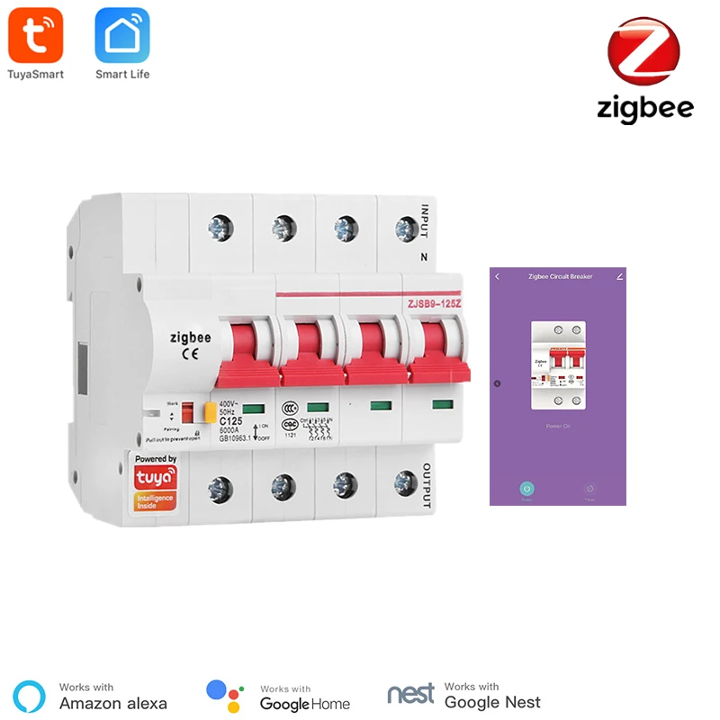 

Tuya Smart Zigbee Circuit Breaker 4P Smart Switch Overload ShortCircuit Protection SmartThings Alexa Compatible Zigbee MCB