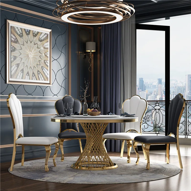 Postmodern light luxury round  dining table simple creative stainless steel dining table