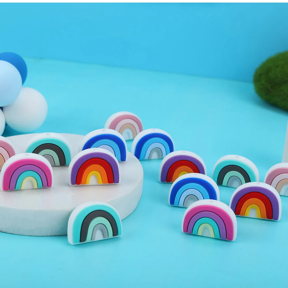 10Pcs Rainbow Silicone Beads For Jewelry Making Food Grade Pendants Infant Nursing Teether Baby Toys Accessories BPA Free