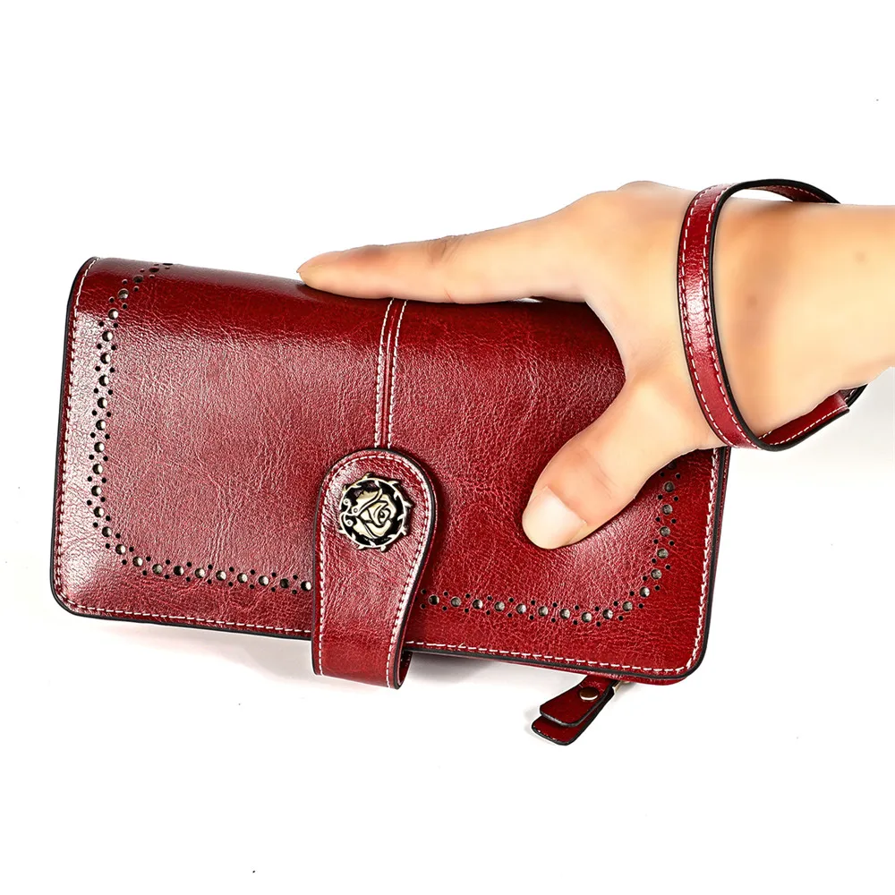 RETROGOO Genuine Leather RFID Blocking Wallet Fashion Cow Leather Women Purse Zipper Pocket Big Capacity Female Phone Money Bag