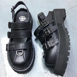 2020 nowe japońskie Retro Punk Style Multi klamra Lolita Goth buty damskie sandały z otworami grube podeszwie ciemne Lolita Gothic buty