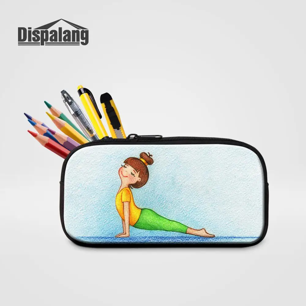 Ballet Yoga Print Cosmetic Pencil Case, Women Portable Zipper Makeup Bag, Cute School Stationery for Girls