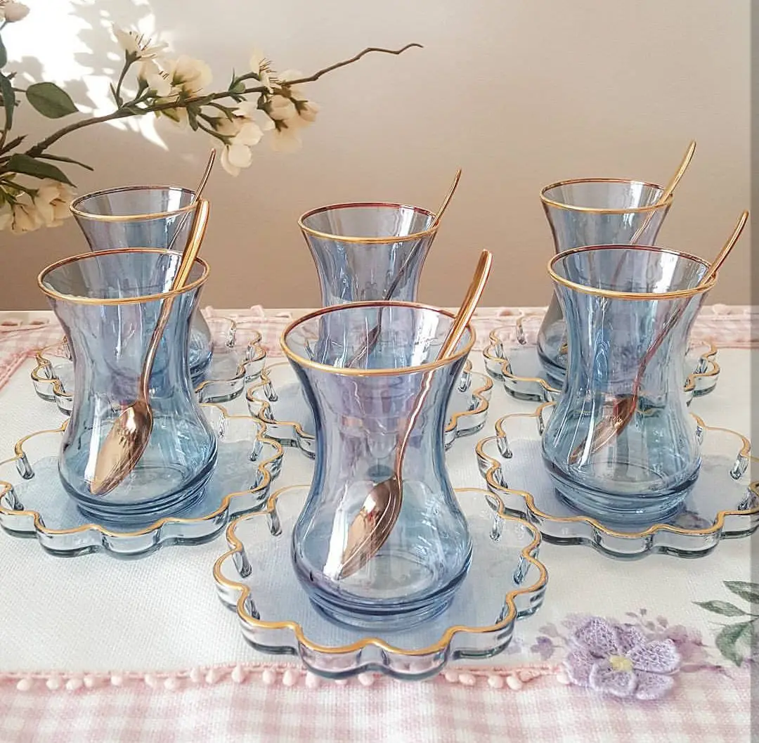 

DOLBOVIPaşabahçe Melis Blue 12 Piece Tea cup Tea Saucer Tea Set Tea Set mug кружка coffee cup cup اكواب قهوه tazas