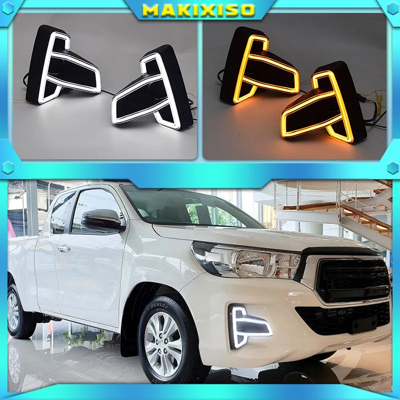 

1 комплект для Toyota Hilux Revo Rocco 2018 2019 DRL светодиодсветодиодный дневные ходовые огни Diglight ABS противотуманная фара с поворотным желтым сигналом