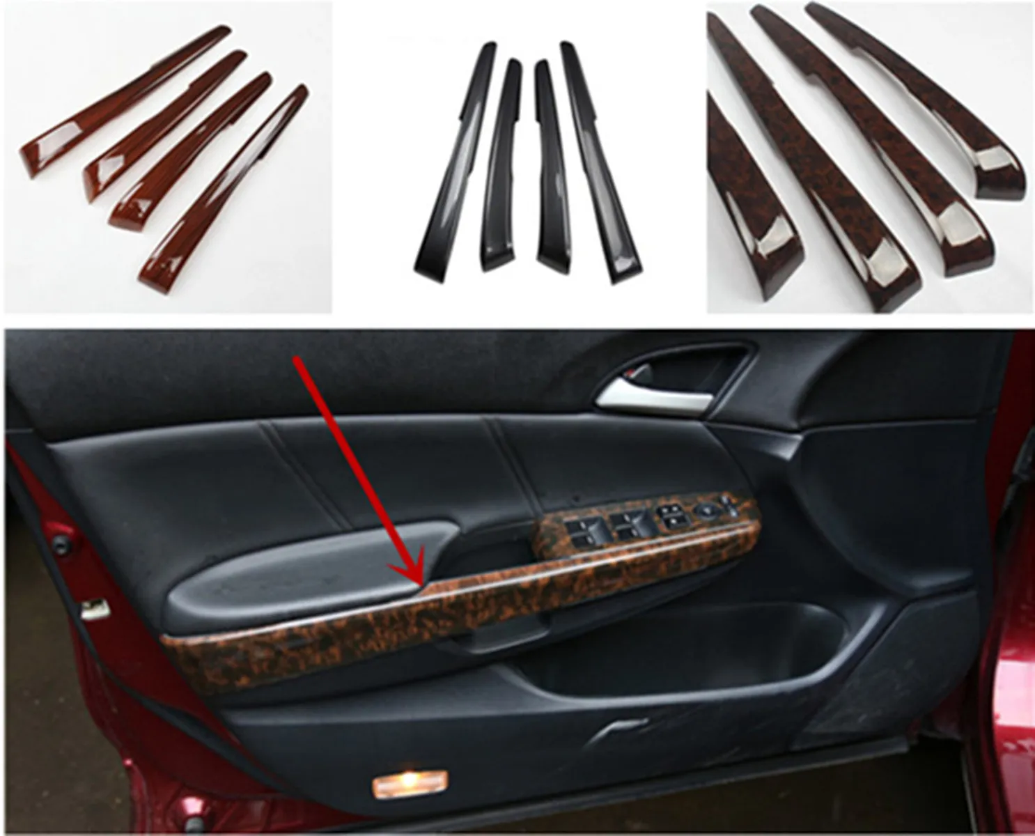 

4pcs/lot ABS carbon fiber grain or wooden grain Interior door armrest decoration cover for 2008-2013 HONDA Accord 8 MK8